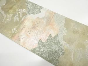 引箔　道長取りに唐花・箔散らし模様織り出し　袋帯